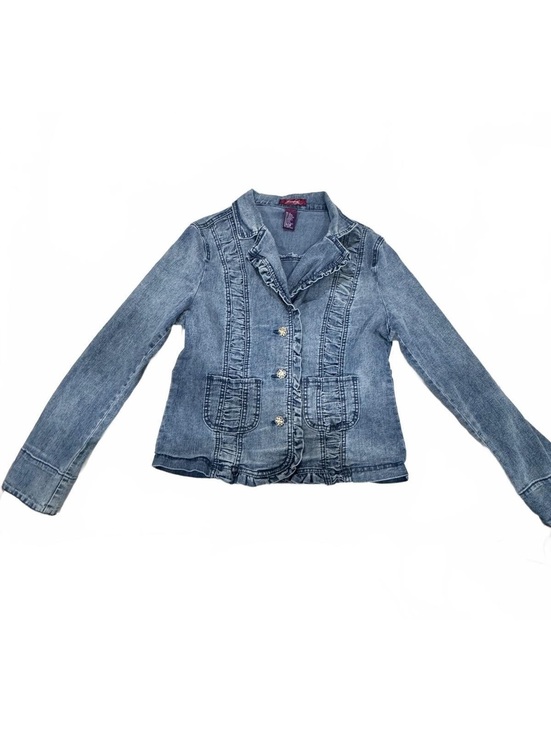 jeanbay Jackets & Blazers - Y2K Jeanbay Ruffle Denim Blazer Jacket Medium Rhinestone Button Western Coquette